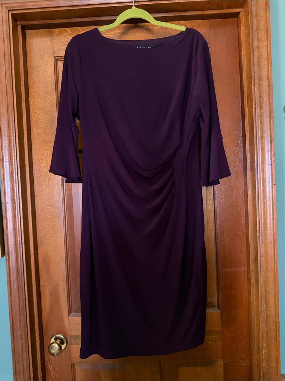 Anne Klein Plum Long-Sleeve Draped Sheath Dress